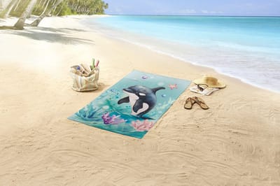 Strandlaken voor Kinderen 75x150 cm - Orka en Zeeleven Print - Mint - Zacht en Sneldrogend - Oeko-Tex Gecertificeerd