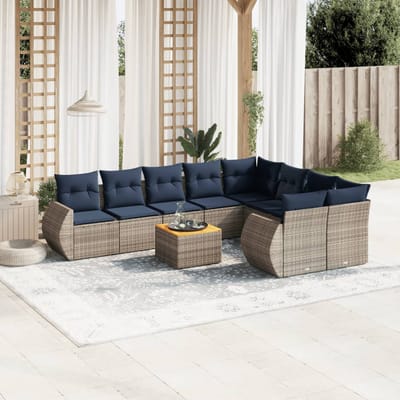 vidaXL - 10-delige - tuinbankset - met - kussens, - grijs - polyrotan