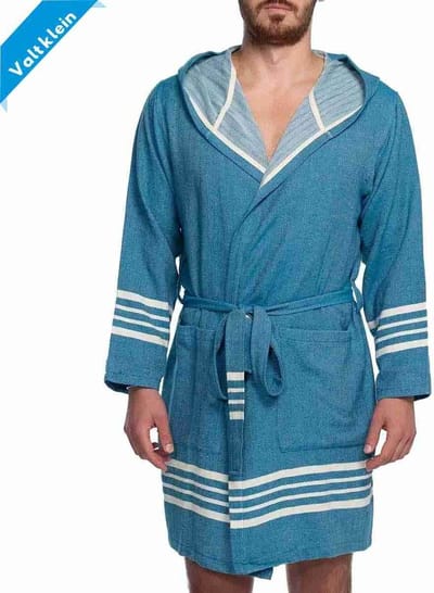 Lalay - Hamam Badjas Sun - petrol blue - M - dames badjas - sauna badjas - korte badjas - badjas met capuchon - dunne badjas