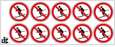 Skiën verboden verbodssticker - P076 | 5 cm - 10 stuks per vel