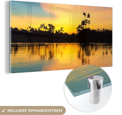 MuchoWow® Glasschilderij 40x20 cm - Schilderij acrylglas - Water - Natuur - Zomer - Lucht - Foto op glas - Schilderijen