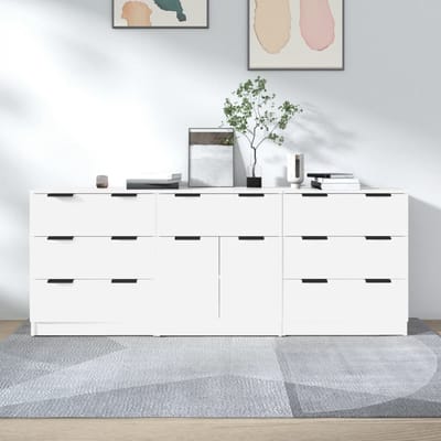 vidaXL - 3-delige - Dressoirs - bewerkt - hout - wit