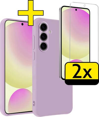Hoesje - Met 2x Screenprotector - Geschikt voor Samsung Galaxy S24 FE - Sterk & Shockproof - Back Cover - Siliconen Case - Telefoon Hoes - Telefoonhoesjes - Lila