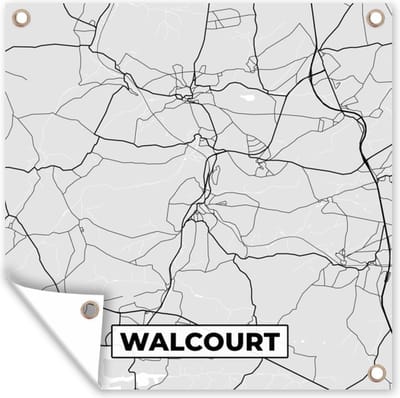 Tuin poster Kaart – Plattegrond – Stadskaart – Walcourt – België – Zwart Wit - 200x200 cm - Tuindoek