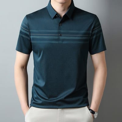 Heren Losse Revers T-shirt Plus Size Kleding voor Mannen van Middelbare Leeftijd T-shirt Zomer Korte Mouw Gestreept Naadloos Poloshirt Papa XXXXL black