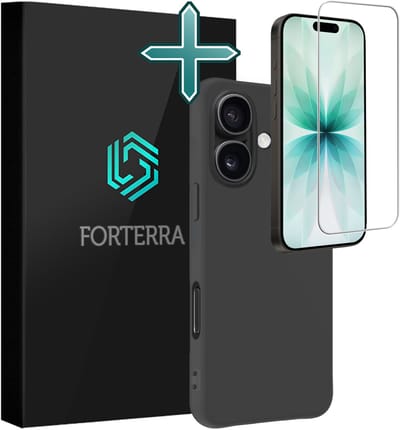 Hoesje Met Screenprotector - Geschikt voor Apple iPhone 17 - Sterk & Shockproof - Telefoon Hoes - Back Cover - Siliconen Case - Zwart
