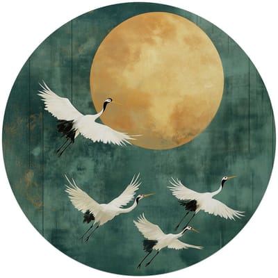 Glasschilderij Kraanvogels in de nacht - Ø 70 - Glas - REINDERS