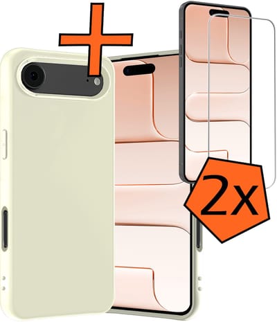 Hoes - Met 2x Screenprotector - Geschikt voor Apple iPhone Air - Sterk & Shockproof - Back Cover - Siliconen Case - Telefoon Hoes - Wit