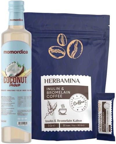 Herbamina Koffie met Inuline & Bromelaïne - 30 Sachets (90 g) + Momordica Coconut Mix 1 fles van 250 ml