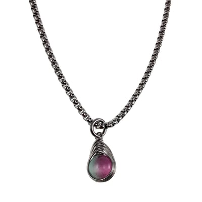 Visgraattechniek Hanger met Ketting, 60cm x 3mm Ketting + Maansteen Hanger in Groen en Fuchsia, RVS, Dames – Handgemaakt