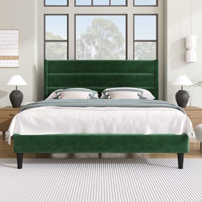VVBV Gestoffeerd Slaapkamerbed 140x200 cm - Lattenbodem, Voor Kinderen/Tieners, Hoofdbord - Fluweel Groen
