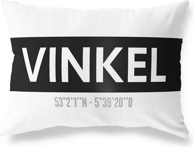 Tuinkussen VINKEL - NOORD-BRABANT met coördinaten - Buitenkussen - Bootkussen - Weerbestendig - Jouw Plaats - Studio216 - Modern - Zwart-Wit - 50x30cm