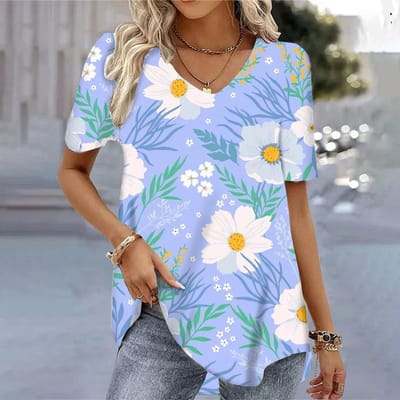 T-shirt ample à manches courtes et col en V pour femme, imprimé 3D, à la mode, décontracté, pour l'été, surdimensionné, grandes tailles 5XL white