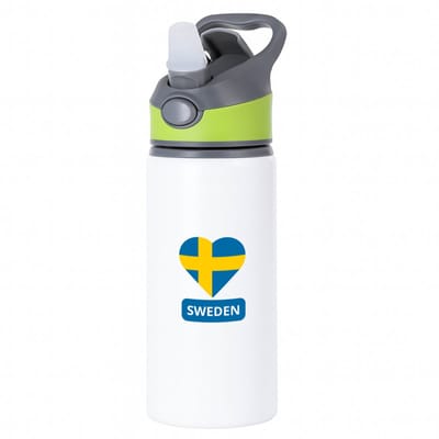 Hacebo® - Sweden vlag hartje waterfles met rietje groen - Zweden - reizigers - toerist - verjaardagscadeau - souvenir - vakantie - water fles - 650ML