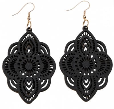 zilveren oorhangers zwart hout -Charme Bijoux