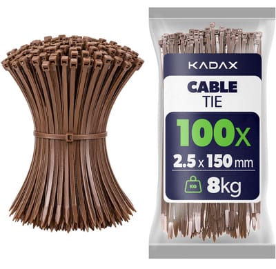 KADAX Kabelbinders 150mm x 2.5mm Bruin – set van 100 stuks, nylon kabelbinders met 8kg trekkracht voor veilig kabelbeheer in huis, tuin, werkplaats en kantoor