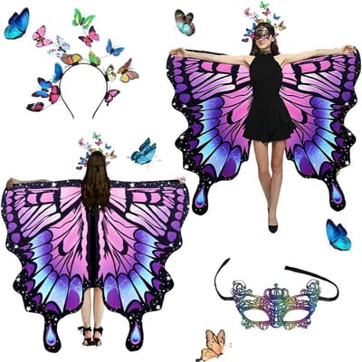 Vrouwelijk Vlinder Kostuum met Kant Vleugels - 3-delige Set voor Carnaval en Cosplay
