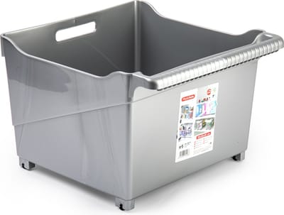 Plasticforte opberg Trolley Container - zilver - op wieltjes - L39 x B38 x H26 cm - kunststof - opslag box/bak - 38 liter