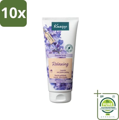 10 x Kneipp - Douche scrub - Relaxing - Lavendel - Bloemige geur - 200 ml - Grootverpakking - Douche Scrub - Lavendel - Exfoliatie - Zachte Huid - Jojobapitjes