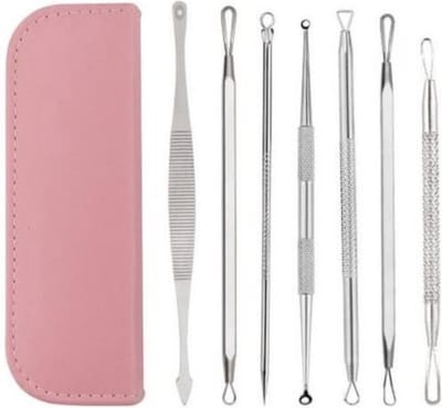 Jumada's - Verwijder Acne en Puisten met onze 7 delige set - RVS Comedonenlepel, Comedonendrukker, Mee-Eter Verwijderaar, Pimple Remover - in luxe Roze etui
