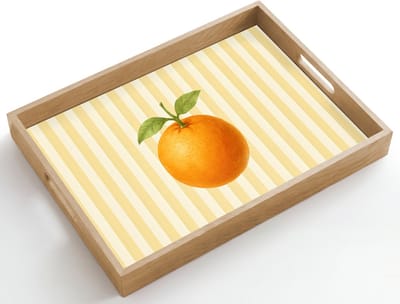 Dienblad hout 50x35 cm - Schootdienblad - Sinaasappel - Strepen - Oranje - Zomers - Borrelplank rechthoek - Plateau dienbladen