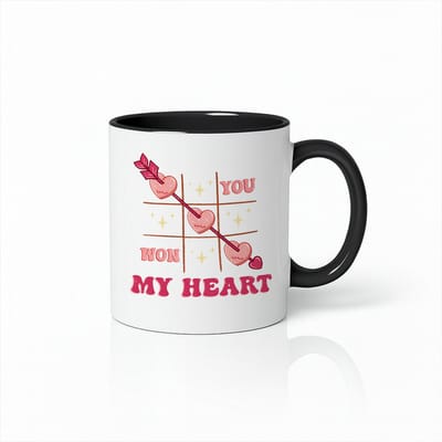 You Won My Heart Mok – Zwart & Wit Keramische Koffiemok 330 ml – Romantisch Hart met Pijl Liefdescadeau
