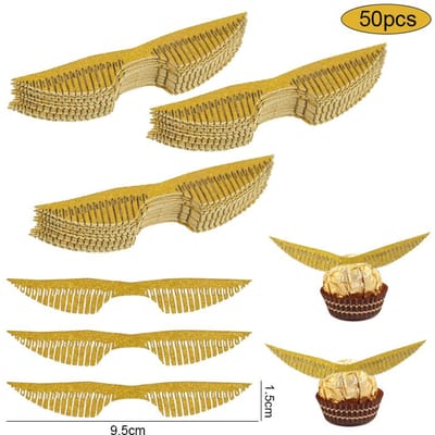 50Pcs Wings Chocolate Cake Party cake Decoration Wizard Topper Gold Wing Cupcake Toppers Snitch Wedding birthday Decor