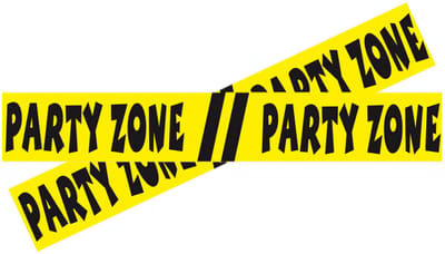 Folat Markeerlint party zone - 2x stuks - 15 meter - geel/zwart - afzetlint feest versiering - verjaardag thema feest