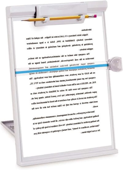 Verstelbare documenthouder voor A4-documenten met lijngeleiding en handige opbergfunctie, zwart
