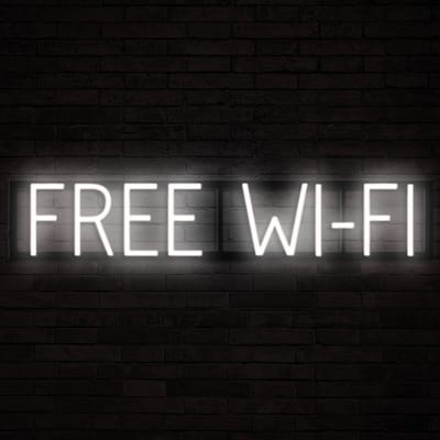 FREE WI-FI - Lichtreclame Neon LED bord verlicht | SpellBrite | 78,19 x 16 cm | 6 Dimstanden & 8 Lichtanimaties | Reclamebord neon verlichting