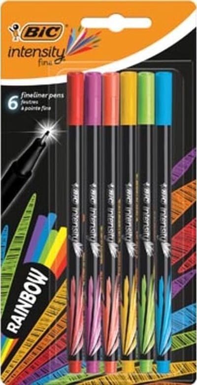 Bic fineliner Intensity, blister met 6 stuks in geassorteerde regenboogkleuren
