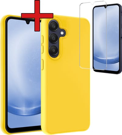 Hoesje - Met Screenprotector - Geschikt voor Samsung Galaxy A25 - Sterk & Shockproof - Telefoon Hoes - Back Cover - Siliconen Case - Telefoonhoes - Geel