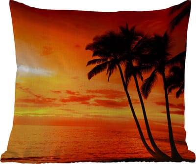 Tuinkussen - Palmboom - Zonsondergang - Tropisch - Oranje - Zee - 40x40 cm - Weerbestendig