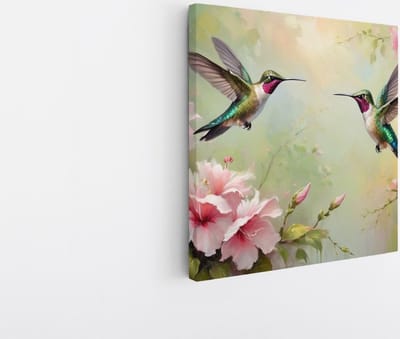 Saammp Canvas Schilderij - Abstracte Kolibries - Dieren - Bloemen - 20x20 - Foto op canvas - Wanddecoratie - muurdecoratie Woonkamer - Slaapkamer decoratie - Canvas Print