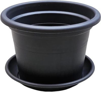 Bloempot met Onderzetter - Plantenbak Sierpot - Planten Binnen Buiten - Vorstbestendig Kunststof - 4 stuks Ø 20cm - Antraciet