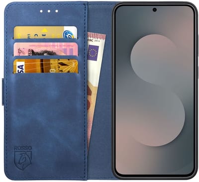Rosso Element Geschikt voor Samsung Galaxy S25 FE | Wallet Book Case | Portemonnee Hoesje | 3 Pasjes | Magneetsluiting | Stand Functie | Blauw