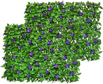 Uitbreidbaar Hek - Privacyscherm Balkon - Tuindecoratie Buiten - Realistische Bladeren Bloemen - Aanpasbare Lengte Breedte - Paars Groen