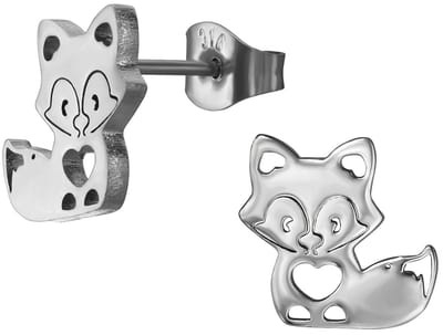 CS Joy - vos oorbellen - Chirurgisch staal - vosje met hartje oorknoppen - 11 mm