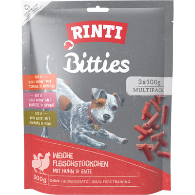 Rinti - Bitties 300g Multipack met 3 verschillende smaken (verpakking van 8) - 3 smaken voordeelverpakking