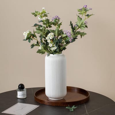 Witte Keramische Geometrische Vaas van 25 cm voor Thuisdecoratie, Perfect voor Pampasgras en Bloemenarrangementen