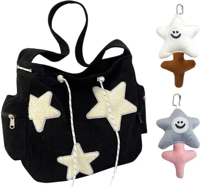 Dailygoods- Schoudertas Grote Capaciteit - Corduroy Messenger Bag - Zwarte Tas - 2 Hangers - Geschikt Voor School/Woon-Werkverkeer - Duurzaam Stof - Handtas