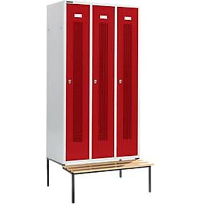 Schäfer Shop Select Kledinglocker, met zitbank, 3 compartimenten, 300 mm, draaigrendelslot, Deur robijnrood