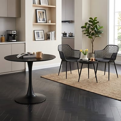 Combinatieset: 3-delige tafel -en stoelenset + Ronde Zwarte eettafel/keukentafel 70 x 70 x 73 cm - Salontafel bijzettafel - Geschikt voor 2 tot 4 personen