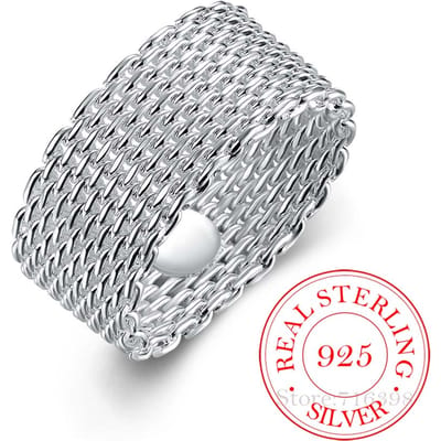 925 Sterling Zilveren Ringen voor Vrouwen Zilveren Weving Brede Ring Persoonlijkheid Mode OL Vrouw Meisje Feest Bruiloft Cadeau 6 gray