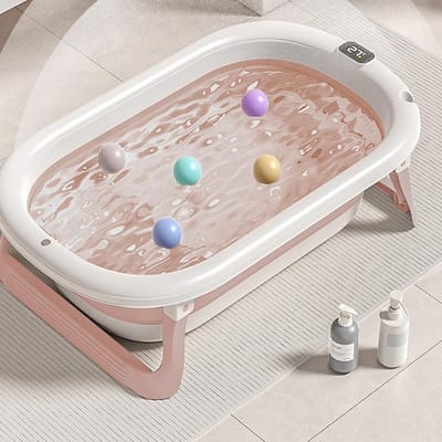 Opvouwbaar Babybad - Draagbaar Badje - Veilig Baden - Met Geïntegreerde Thermometer - 71 x 43 x 185 cm - Roze