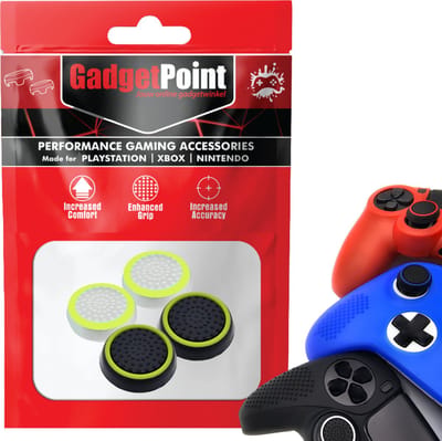 Gadgetpoint - Thumb Grips voor PlayStation, PS5, Xbox X/S, One & Switch Pro Controller - Gaming Thumbgrips - Performance Anti-Slip Thumbsticks - Bescherming Accessoires - Wit Lichtgroen en Zwart Lichtgroen