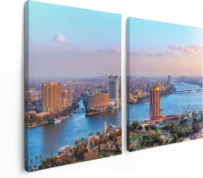 Artaza Canvas Schilderij Tweeluik De Nijl Rivier in Cairo, Egypte - 120x80 - Foto Op Canvas - Canvas Print