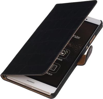 Huawei P8 Max Croco Booktype Wallet Hoesje Zwart - Cover Case Hoes