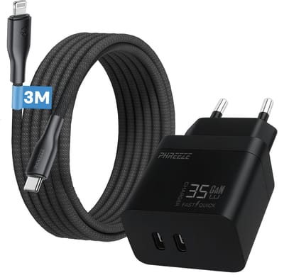 35w usb C oplader 2 poorten met geschikt voor iPhone iPad met Lightning kabel naar usb C snellader - 3 meter