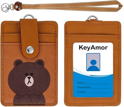 Lanyard Sleutelhanger met Kaarthouder - Keycord Badgehouder - Bruine Nekkoord Pashouder - Keykoord - Beer Design Badge en Kaart Houder - Pasjes Sleutels Koord - Nek Sleutelkoord - Universeel ID Pashouder